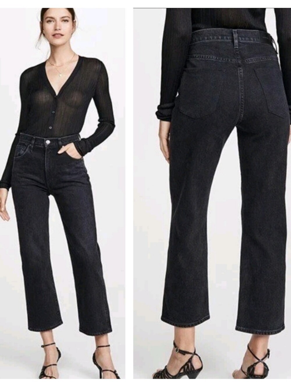 Goldsign Womens The Cropped Flare A Jeans Size 27 Charcoal Black